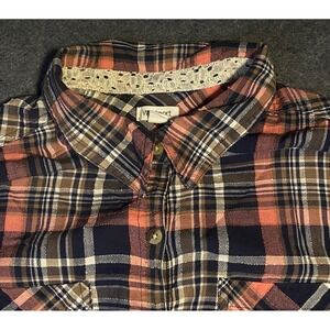 WESTPORT women's 2X LONG SLEEVE Plaid Button down TAB BLOUSE TOP